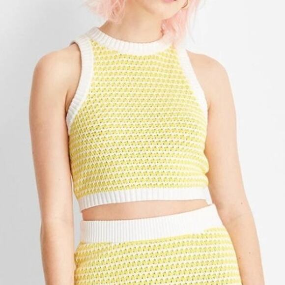 Future Collective Womens Crochet Checkered High Neck Sweater Tank - Size XS - Picture 1 of 7